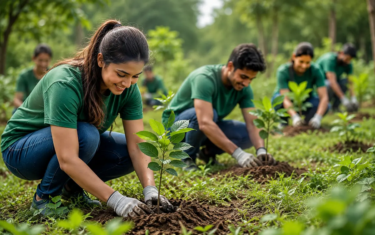 Young volunteers planting saplings, a representative visual for the proposed green mission